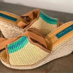 Franco Sarto women's sandals in natural tan with gold-tone accents